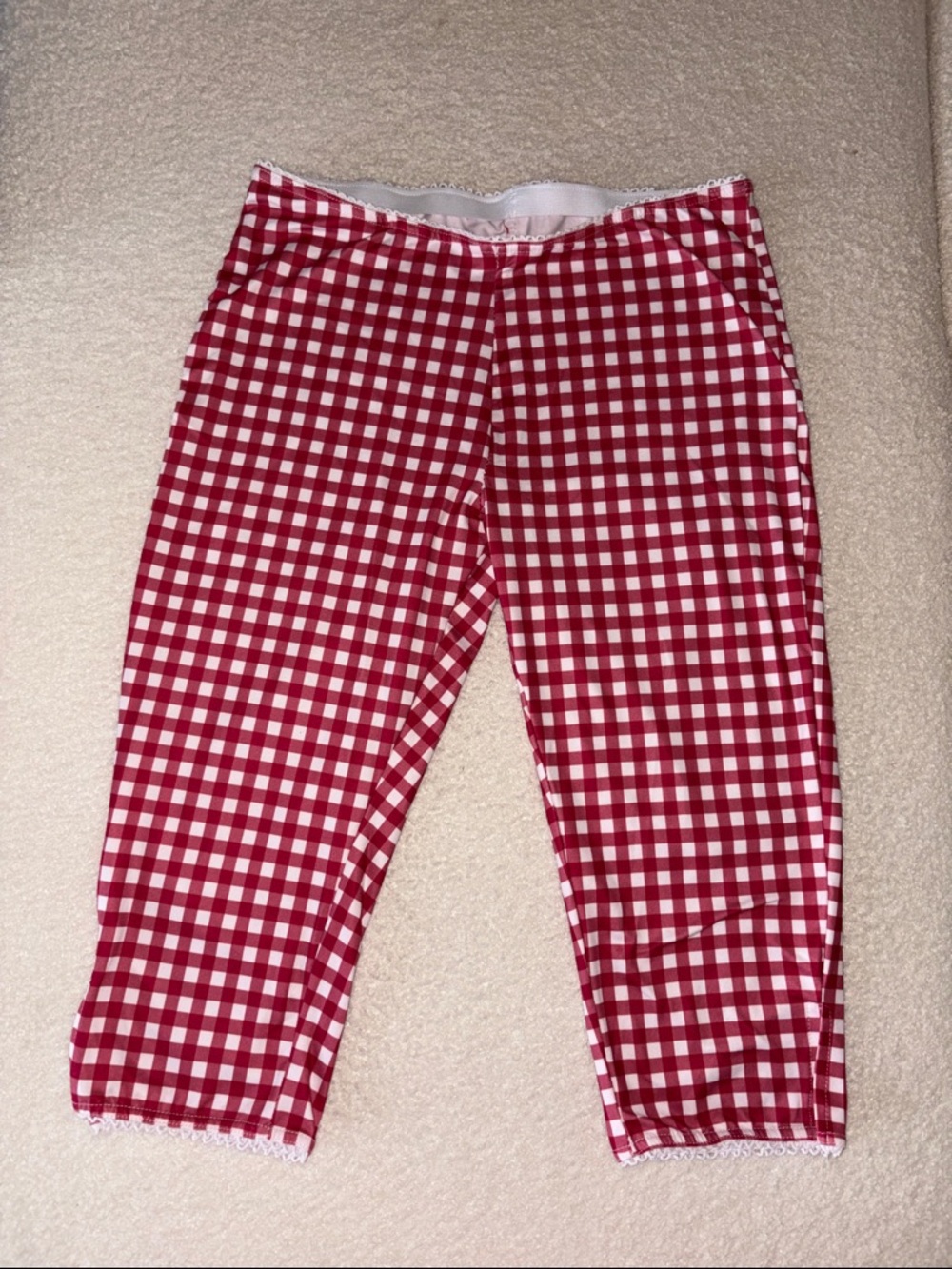 Red and White Gingham Capri Pants